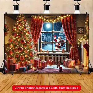 2D Flat Printing Backdrop Banner 1pc, Wall Hanging Backdrop, Christmas Tree With Many Gifts Vibrant Polyester Background Cloth for Family Party, Wedding, Birthday, Christmas, Thanksgiving, Fall, Entryway, Room Decorations, Easy to Set Up, Reusable