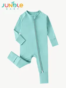 Jungle Baby Cotton Fiber Baby Zipper Long-Sleeved Shirt in Green Pure Color with Double Zippers and Reversible Foot Covers Soft Breathable Fabric All-in-One Crawling Suit