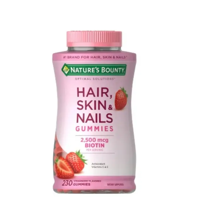 Nature's Bounty Hair Skin & Nails Gummies with 2500 mcg Biotin 230 Count Strawberry Flavor Antioxidant Vitamins C & E Edible Fitness Dietary Supplement for Beauty Healthcare Bathroom