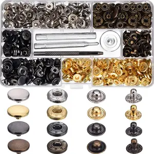 100 Set Snap Fasteners Leather Snaps Button Kit Press Studs with 4 count Fixing Tools, 12.5 mm in Diameter