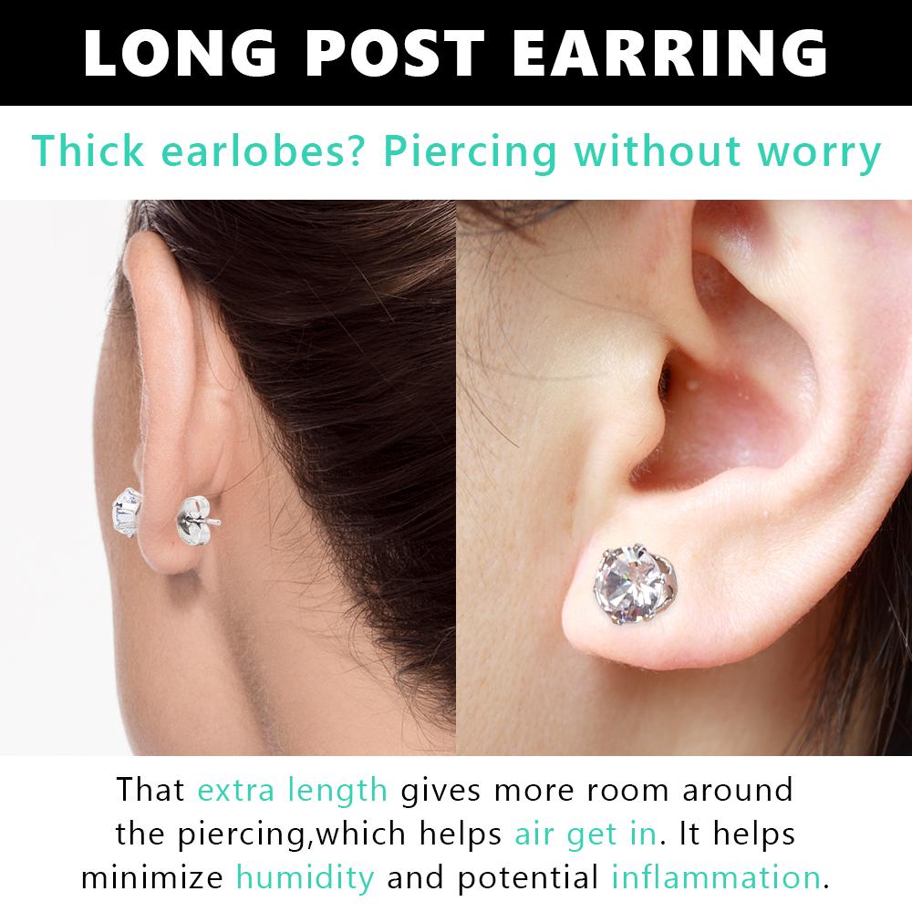 5 Pairs Extra Long Post 316L Stainless Steel Stud Earrings, Hypoallergenic Cubic Zirconia Earrings 3-8mm, Fashion Accessories