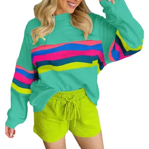 Znacicc Women's Colorful Striped Accent Long Sleeve T Shirt Casual Patchwork T Shirts,winteroutfit