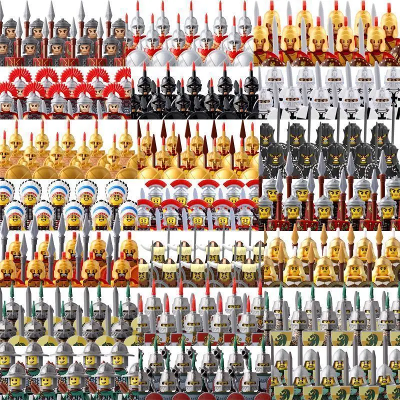 Medieval Military MOC Building Blocks Kit with Roman Soldier, Teuton Knight, Lord Warrior Minifigures, Castle, Sword Weapons for Collecting & Display