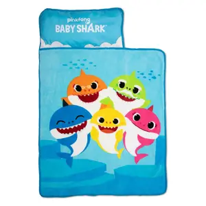NoJo Baby Shark Toddler Nap Mat - Includes Attached Pillow and Blanket