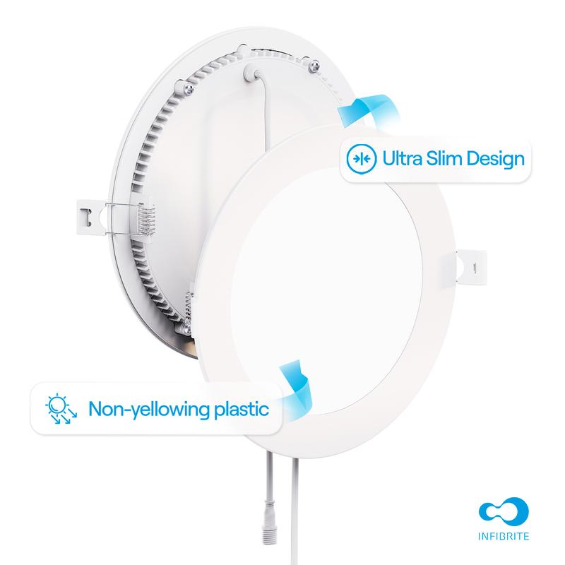 Infibrite 6 Inch 3CCT Selectable 12W 1050LM Thin LED Ceiling Light Kit, Dimmable, Wet Rated (6 Pack)