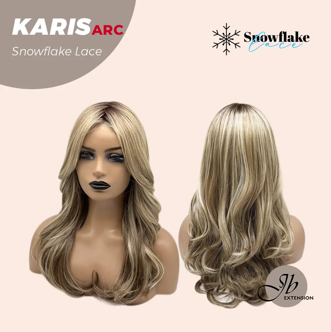 JBEXTENSION 18 Inches Curly Dark Mix Blonde Pre-Cut Arc Snowflake Lace Frontlace Glueless Wig KARIS【BENDY EAR TABS】