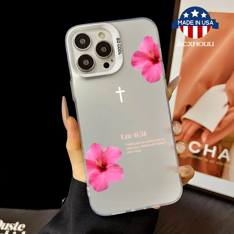 Compatible for iPhone16 15 14 16promax 16pro 15pro 13 12 11 Case, Clear Case Pink hibiscus flowers Soft TPU Shockproof Protective Case Stylish Patterns phone case nic junk phone cases