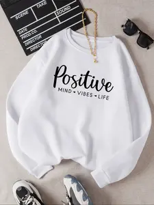 Women's Casual Letter Print Drop Shoulder Sweatshirt, Loose-Fit Long Sleeve Round Neck Pullover for Spring & Fall, Daily Wear Womenswear, Breathable