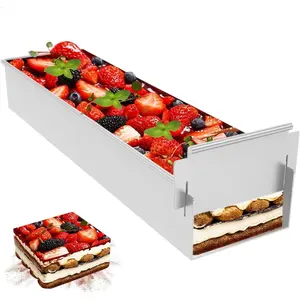 Rectangle Cake Pan with Removable Short Frame, 16.4 * 3.9 * 2.3 inch Long Baking Mold for Tiramisu, Lasagna, Cheesecake Cold Desserts
