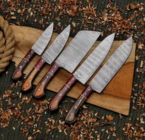 5 piece Kitchen Knife Set with leather pouch