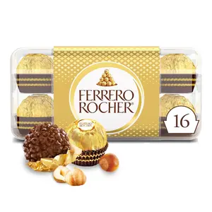 Ferrero Rocher Gourmet Hazelnut Milk Chocolate Gift Box - 16 Individually Wrapped Snack Dessert Chocolates, 7 oz