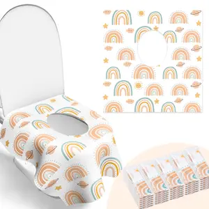 30 Pack Rainbow Toilet Seat Covers Disposable Extra Large 24x25 inches Waterproof Potty Training for Kids Adults Travel Public Restroom No Slip Adhesive Strips
