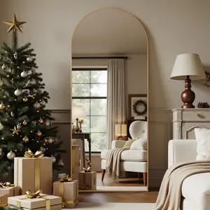 Antok Full Length Mirror 58"x19" & 59"x16" with Arched Design Aluminum Frame HD Imaging Explosion-Proof Glass for Bedrooms Living Rooms Cloakrooms