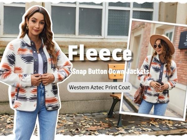 ZEAGOO Women's Cozy Fleece Jacket Western Aztec Print Button Down Coat with Pockets Casual Warm Outwear 2025 Winter Outerwear Outdoor
