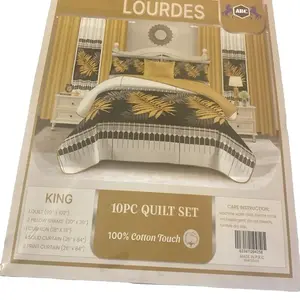 Lourdes 10 pc Quilt Set King Size 100% Cotton Touch 1 Quilt 2 Pillow Shams 4 Solid Curtains 2 Print Curtains