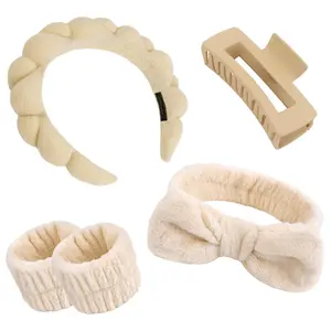 5Pcs Spa Headband and Wristband Set with Hair Clips Facial Headbands for Washing Face Makeup Skincare Puffy Bubble Headband Preppy Stuff Gifts for women