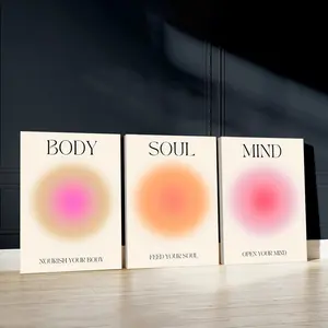 Body Mind Soul Letter Pattern Canvas Painting Framed, 3 Counts/set Modern Wall Art Poster, Wooden Wall Art Decor for Home Living Room Bedroom Office, Ornaments
