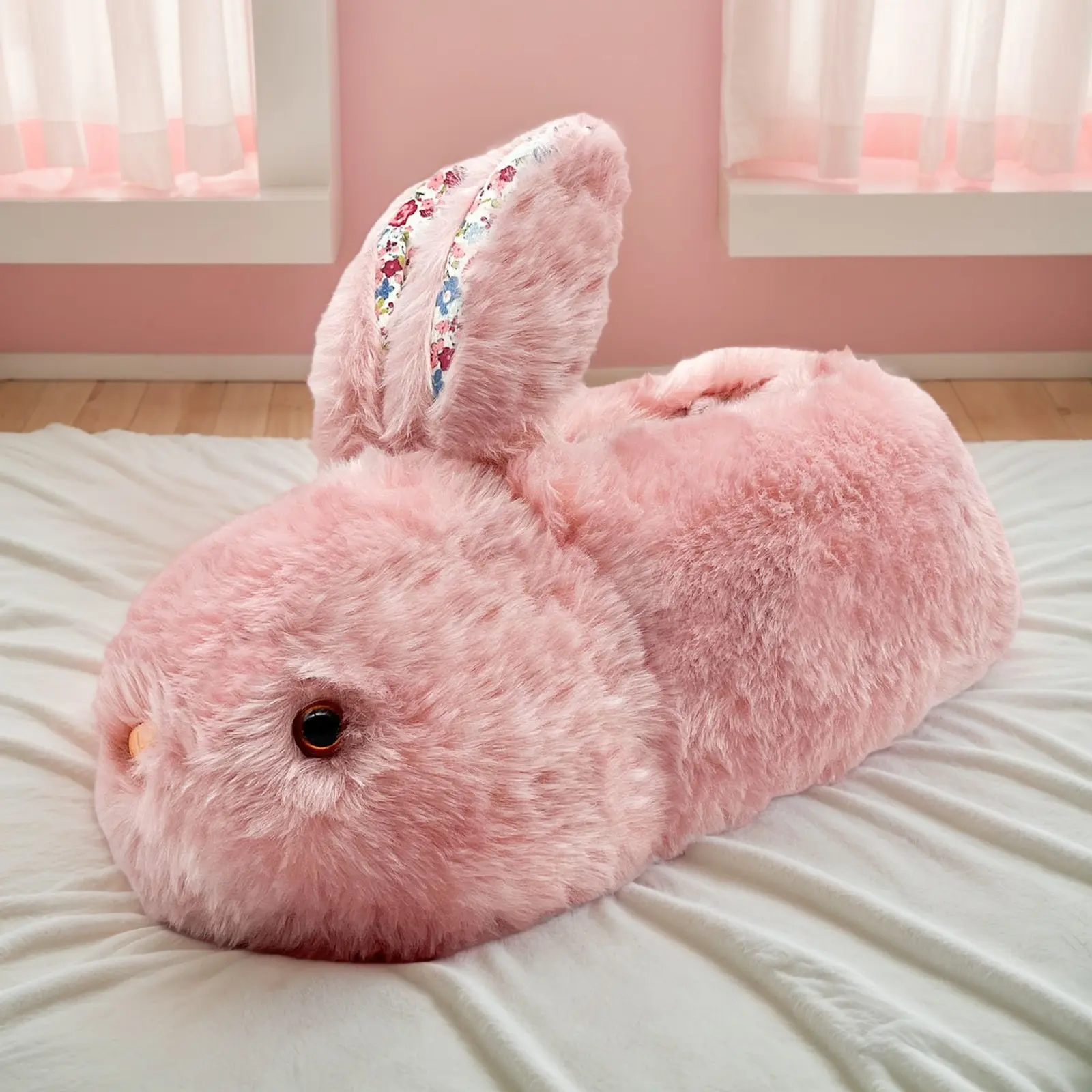 Lumubby Women's Cute Rabbit Slippers, Cozy Faux Fur Plush House Shoes with Warm Fleece Lining and Non-Slip Sole for Indoor Winter Use, Rabbit Shape, Ankle Boot, Slip On, Flexible, Fabric, Cute Look, Eva Sole, Plush Upper, Rabbit Print