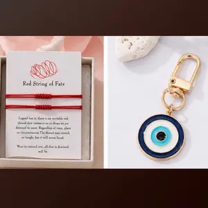 Red String of Fate Bracelet & Evil Eye Heart Keychain Bundle Protection Love Connection Gift Set for Special Occasions