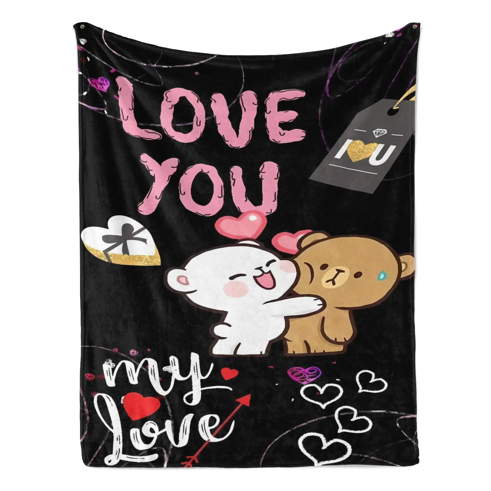 1-Piece Bubu and Dudu Lovers Flannel Blanket - Valentine's Day Special Occasion Gift, Love You Design, Breathable Modern 100% Polyester, Cozy Texture, Soft Touch, All Seasons, Lightweight, Machine Washable, Digital Single Sided Print, Home Room Decor, One