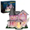 HGEOAI 1349Pcs Classic Halloween Pink Mansion Building Set with LED Lighting, Pink Palace Building Blocks Set, Providing Perfect Halloween and Christmas Toys and Gifts for Fans and Children Playhouse House Building Kit Building Block Sets