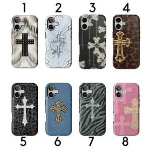 [HOT] Collection Gothic Cross Aesthetic Phone Case, Dark Grunge Graphic Printed Cover, Y2K Alt Christian Style Tough Protective Case for Women & Men