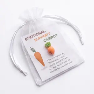 Emotional Support Resin Carrot Pocket Hug Card, Pre-packaged In Mesh Bag