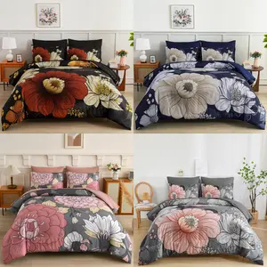 7 Pieces Boho Botanical Flower Comforter Set Queen King Size Bed in a Bag Floral Soft Microfiber Bedding Set with Sheets,Pillowcases & Shams