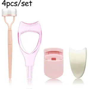 4-Piece Eyelash Applicator Tool Kit, False Eyelash Curler Applicator, Portable Eyelash Curler, Eyelash Separator, Mascara Comb, Travel Eyelash Curler for All Eye Shapes