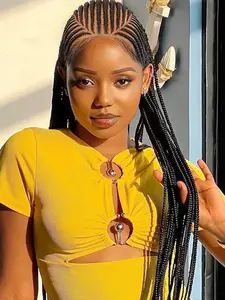 36 Inch Black Long Box Braided Wigs for Women, Gorgeous Fluffy Wigs with Baby Hair Bangs, Synthetic Braided Lace Wigs for Party, Daily Use