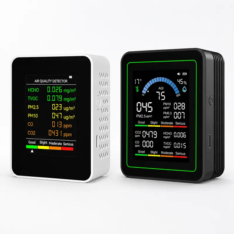 10-in-1 Indoor Air Quality Monitor with Temperature & Humidity, Real-Time Display for Home & Office