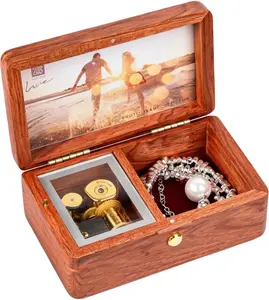 Wooden Jewelry Music Box with Photo Frame, Jewelry Organizer Storage Box Wind Up Musica Box Gifts For Women Men Girls Christmas Birthday (You are my sunshine)
