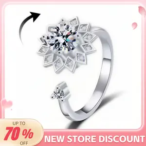 Rotatable Sunflower Moissanite Halo Ring for Women 1CT 6.5MM D VVS1 Adjustable Band 18K Gold Plated Hypoallergenic Stackable Wedding Engagement Anniversary Gift Fine Jewelry