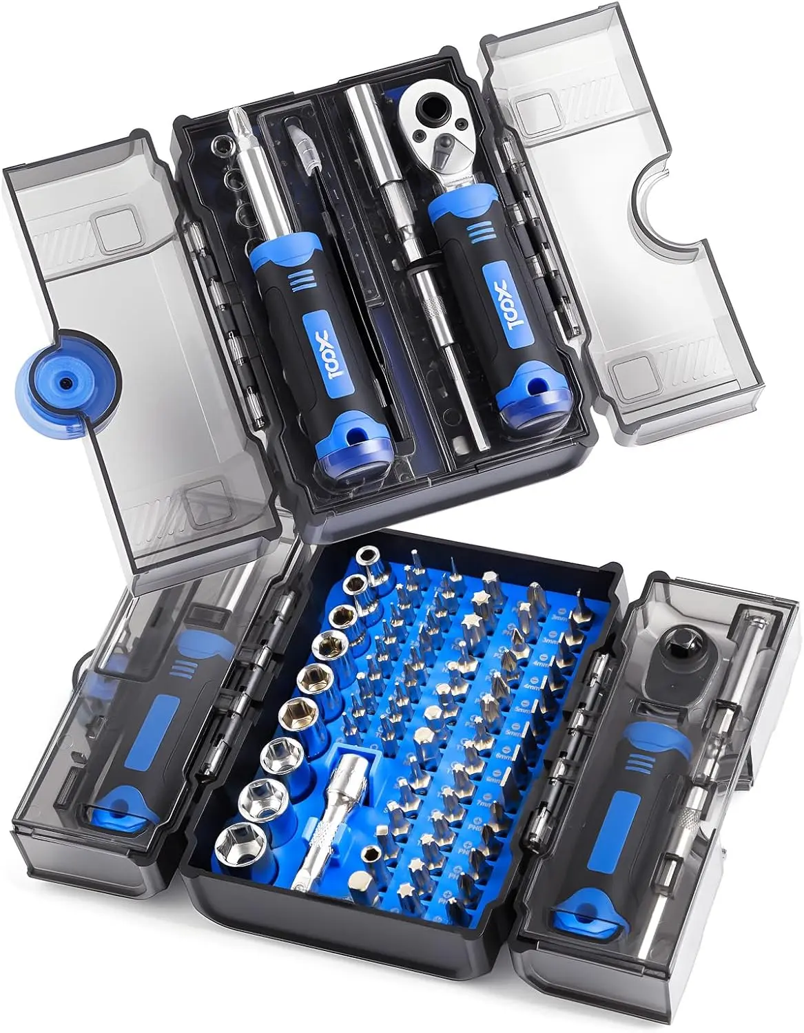 XOOL 78-Piece Ratchet Wrench & Screwdriver Precision Tools Set - 1/4" Metric Sockets (4-12mm, millimeters), Magnetic Precision & Ratchets Bits for Home Repair, Electronics