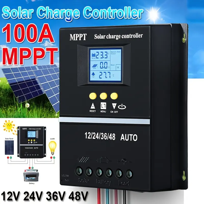 100A MPPT Solar Charge Controller 12V 24V 36V 48V | LCD Display | Dual USB | Lead Acid & Lithium Battery Charger | Solar Panel Regulator