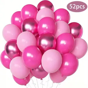 52pcs Metallic & Matte Pink Latex Balloons Pack, Balloon Set - Gloss Finish Durable Balloon Suitable for Birthdays, Weddings, Showers, Gender Reveals - Metallic/Matte Pink Balloon Decorations, Party Balloons