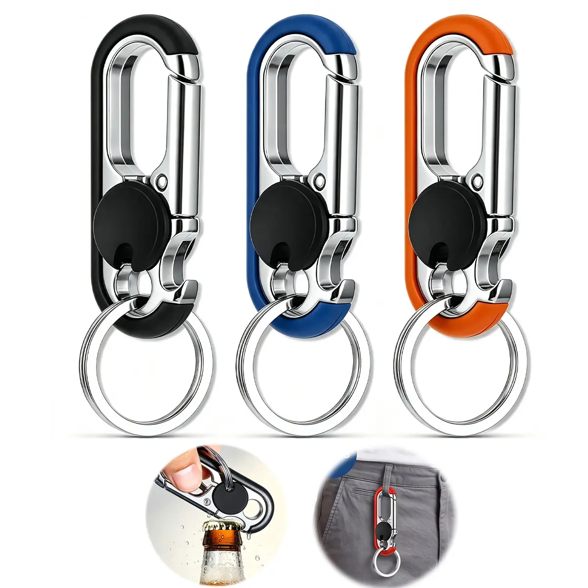 Men's Car Key Chain,3pcs Personalized Creative Stainless Steel Car Keychain for Men,Bottle Opener Key Ring