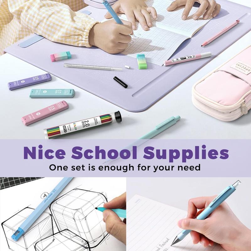 Four Candies 36PCS Aesthetic School Supplies in Large Capacity Pencil Case, 12PCS Mechanical Pencils 0.5-2.0mm with 624PCS Lead Refills,Cute Mechanical Pencils for Writing, Drawing & Drafting Student Essentials, school supplies art work