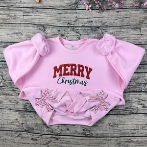 Merry Christmas Side Bow Embroidered Sweatshirt, christmas side bow,bow sweatshirt christmas,christmas crewneck bows, split hem christmas
