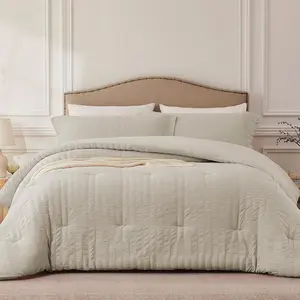 Oatmeal Queen Comforter - 3 Seersucker Lightweight Comforter Sets (1 Fluffy Comforter  2 Pillowcases) - Seasons Sets