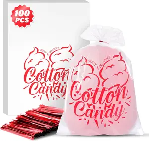 100PCS Cotton Candy Bags, 11.8x17.7 Inch Candy Supplies Perfect for Sticks Cones, Cotton Candys Bulk Accessories for Carnivals and Parties