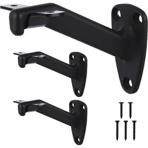 Heavy Duty Hand Rail Brackets for Stairways, Long Matte Black Handrail Bracket 3 Pack