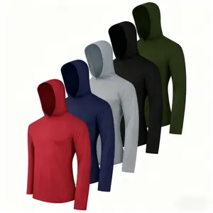 Men's Long Sleeve Hooded Shirts - Multiple Colors (Red, Navy, Light Gray, Black, Olive Green) - Soft Comfortable Hoodies for Sports, Daily Casual & Layering, Versatile Activewear Tops for Modern Men