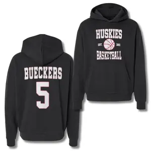Bueckers Basketball Hoodie – Black Pullover Featuring Classic College Font and Team Graphic, Made in USA, Fast Shipping 2–5 Days,  Double Sided.