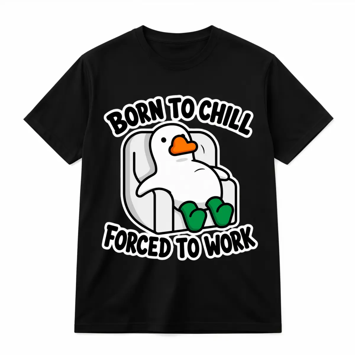 Cotton Oversized T-Shirt, Unisex Graphic Print Tee Featuring Born to Chill Forced to Work Lazy Duck Design, Funny Meme T-Shirt for Casual Streetwear Outfits