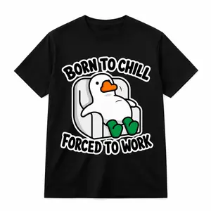 All Gender Baggy Graphic T-shirt Showing Born Unwind Compelled To Work Adorable Lazy Duck Print Playful Internet Meme Look Great For Casual Street Wear Fashion And Daily Outdoor Comfortable Matching Clothing Choices