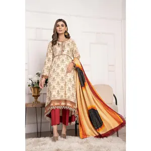 Miski Winter Ready To Wear Khaddar Collection 01 Traditional Women's Dress with Fitted Design and Colorful Skirt