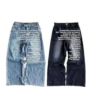 Y2K men Jeans vintage  Pattern letter jeans streetwear gothic Hip Hop men women Fashion Casual wide leg jeans Menswear Unisex