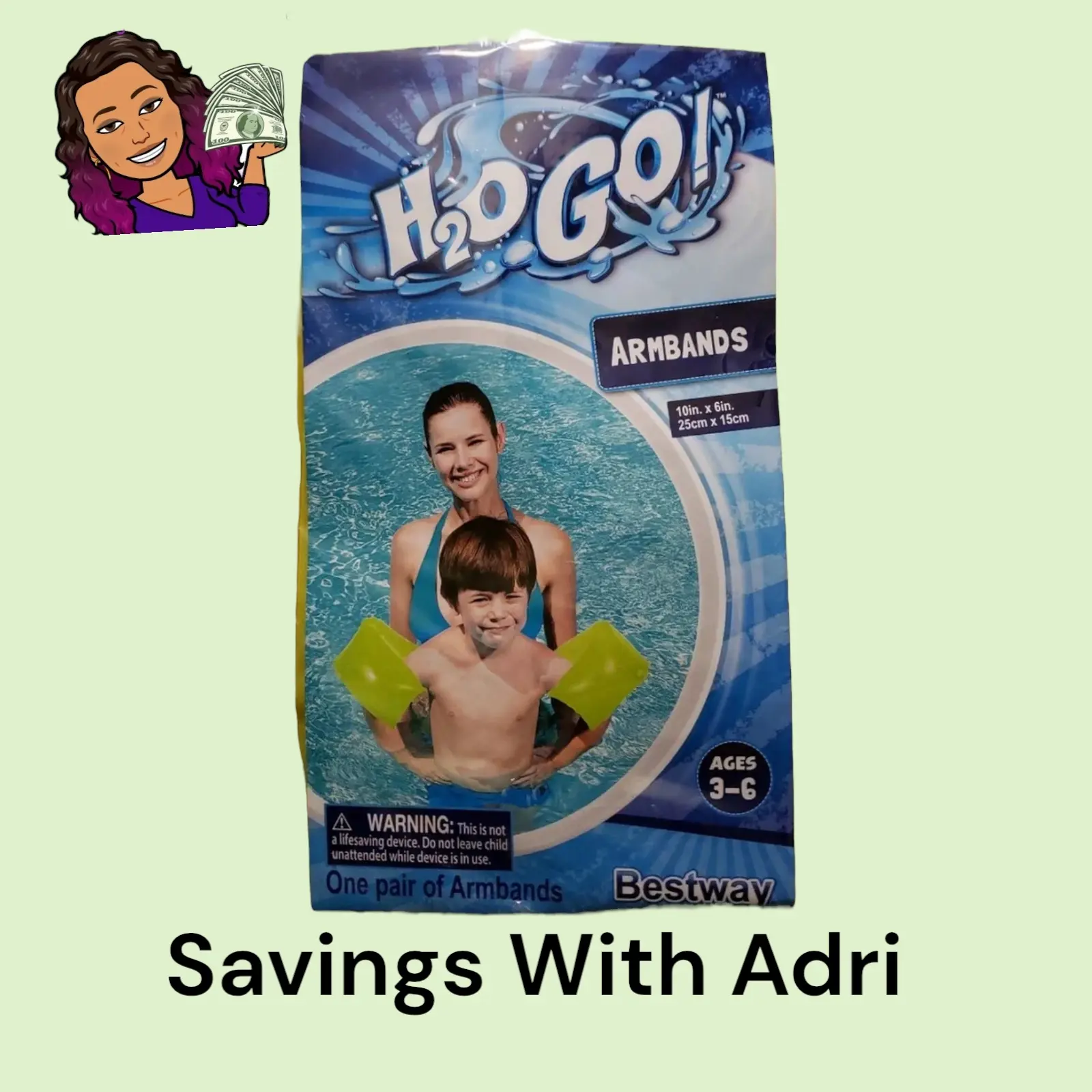 Bestway H2O Go 10IN by 6IN GREEN AGES 3-6 Inflatable Swim 1 PAIR Arm Bands