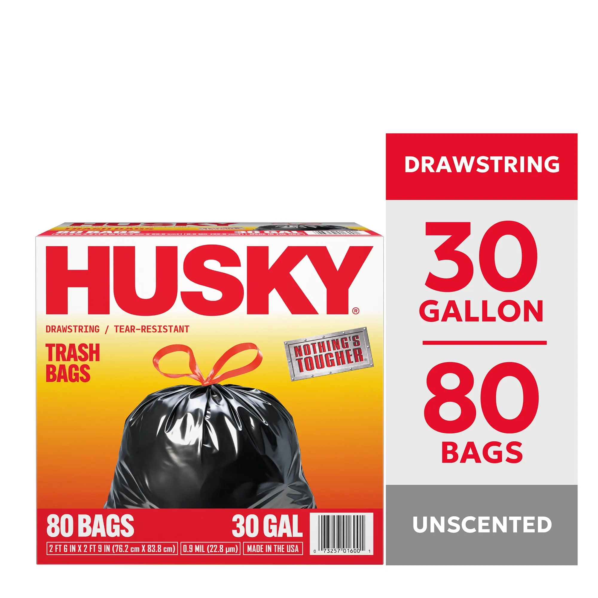 Husky 30 Gal Drawstring Trash Bags, 80-Count Kitchen Trash Bags for Home Care Use